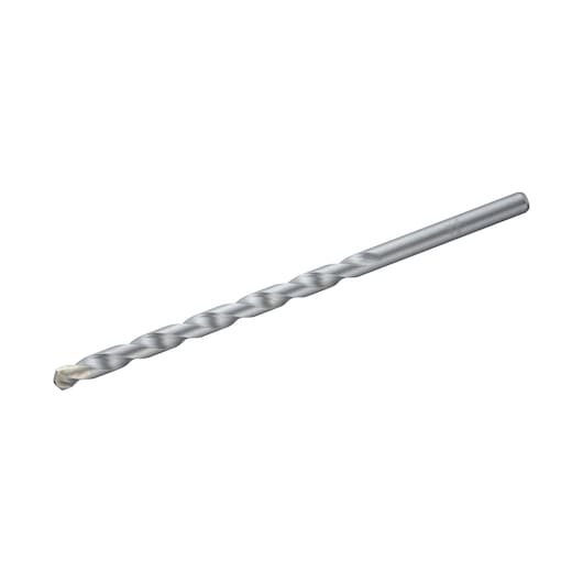 STANLEY STA53015-QZ silver masonry drill bit, side angle, smooth finish, spiral fluted design.