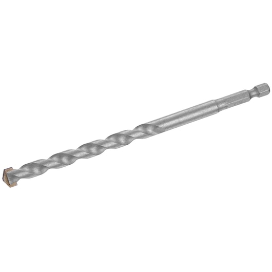 STANLEY STA53028 masonry drill bit, silver, side angle, hex shank, robust spiral design.