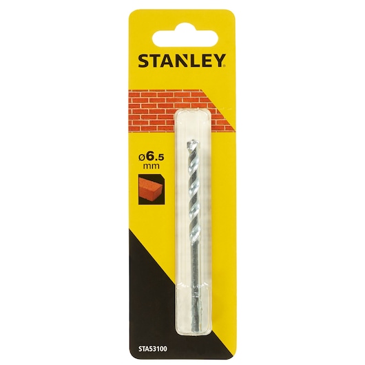 STANLEY STA53100 masonry drill bit 6.5mm, front package view with yellow and black branding.