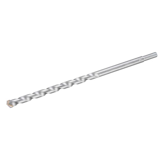 STANLEY STA53195 masonry drill bit, silver, spiral flute, side angle, on white background.