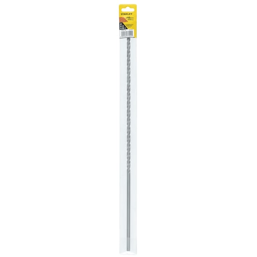 STANLEY STA53211 long grey masonry drill bit in retail packaging, front angle, white background.
