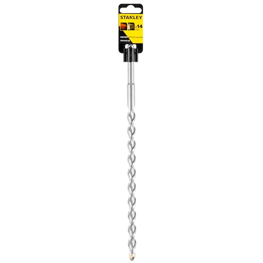 STANLEY STA54102 masonry drill bit, silver, 14mm, straight-on photo on white background.