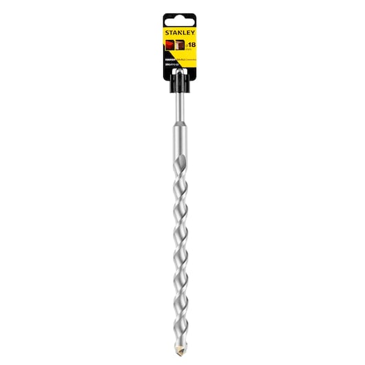 STANLEY STA54112 SDS Plus masonry drill bit, silver, vertical front view on white background.