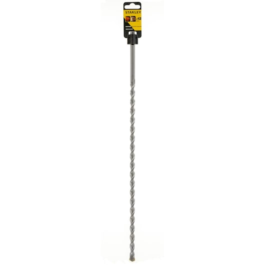 STANLEY STA54122-QZ hammer drill bit, silver, spiral design, straight angle, against white background.