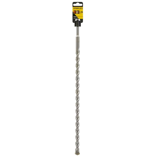 Stanley STA54127 long silver masonry drill bit, photographed upright on white background.