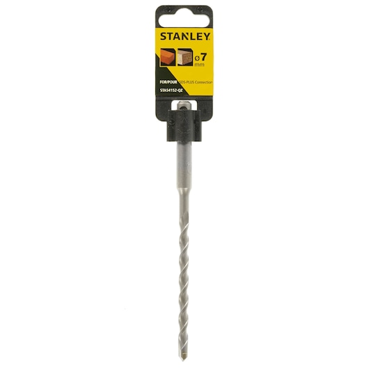 STANLEY STA54152 SDS-Plus drill bit, 7mm, straight-on product photo, silver with yellow and black packaging.