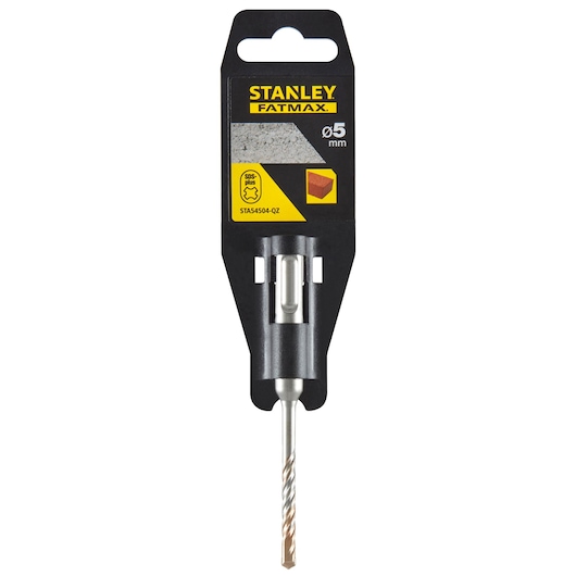 STANLEY STA54504 masonry drill bit SDS-Plus, 5mm, front view on white background, in retail packaging.