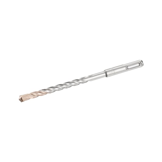 STANLEY STA54526 silver and gold SDS-plus masonry drill bit, side angle, isolated on white background.