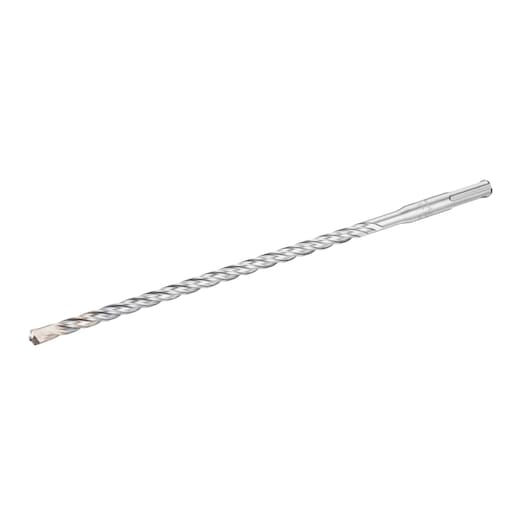 Photo of STANLEY STA54561 silver masonry drill bit, side angle, with spiral fluting and SDS shank.