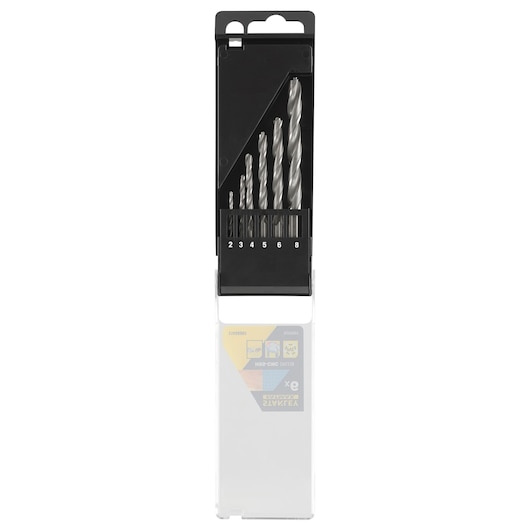 STANLEY STA56003 metal drill bit set, six pieces in black storage case, front angle photo