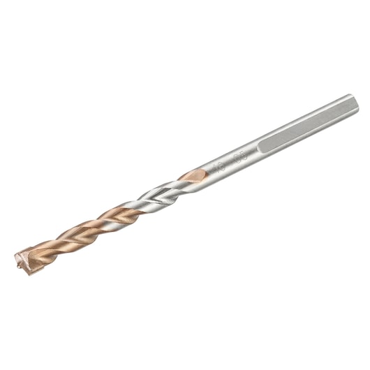 STANLEY STA58503 masonry drill bit, silver and bronze, product side angle on white background.