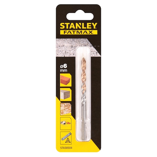 STANLEY STA58504 masonry drill bit 6mm in retail packaging, front view on white background.