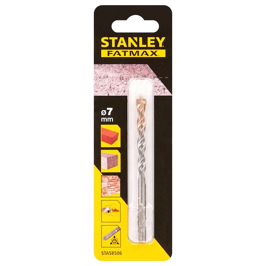STANLEY STA58506 masonry drill bit 7mm in retail packaging, photographed from the front with black and yellow design.
