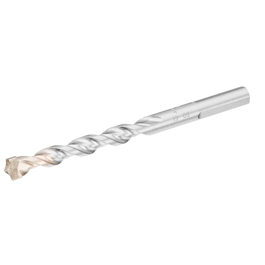 STANLEY STA58511 silver masonry drill bit, side angle, with carbide tip, white background.
