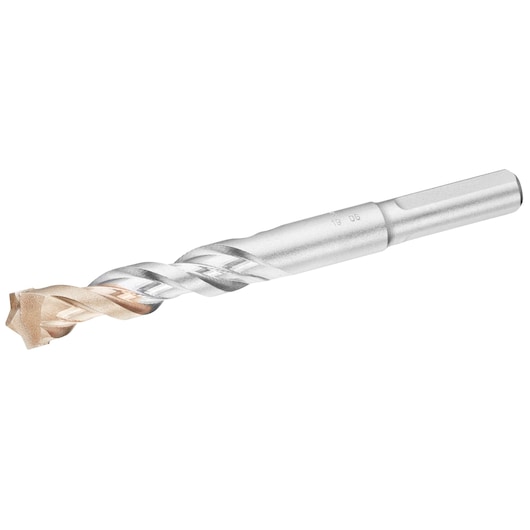 STANLEY STA58555 metal drill bit with silver body and bronze tip, side angle on white background.