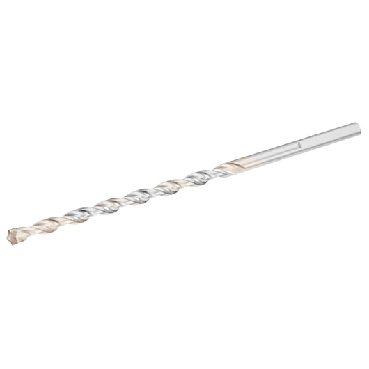 Photo of STANLEY STA58703 silver masonry drill bit, side angle on white background.