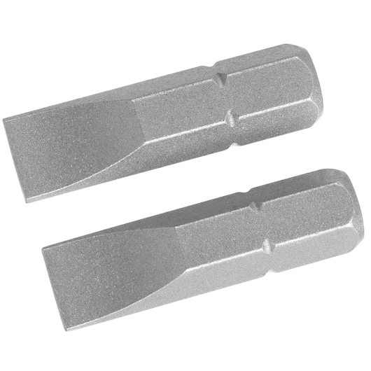 STANLEY STA61004 slotted screwdriver bits, silver, set of two, front angle, photography.