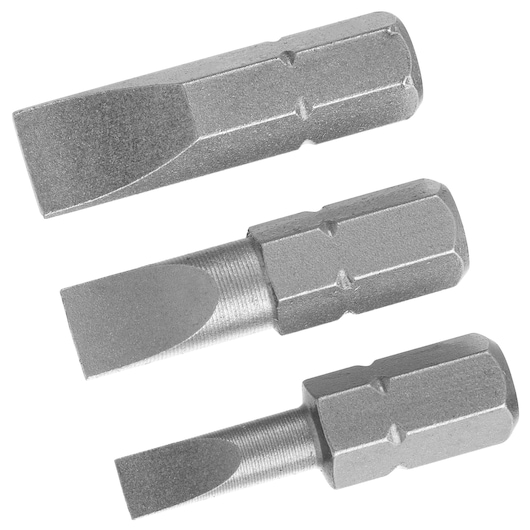 STANLEY STA61006 slotted screwdriver bits set, silver, close-up on white background