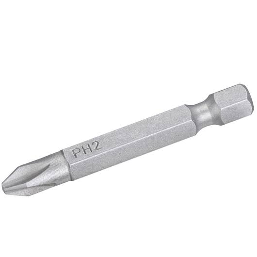 STANLEY STA61161 Phillips PH2 screwdriver bit, silver, close-up on white background.