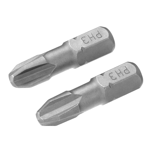 STANLEY STA62022 two silver PH3 screwdriver bits, product photo on white background.
