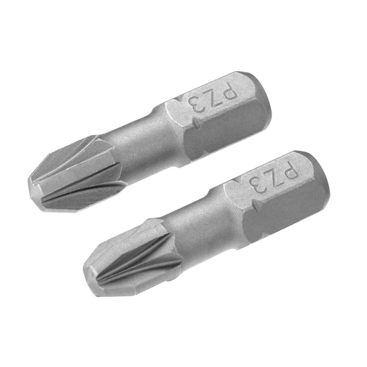 Photo of STANLEY STA62042 screwdriver bits, PZ2 type, set of two, silver, on white background.
