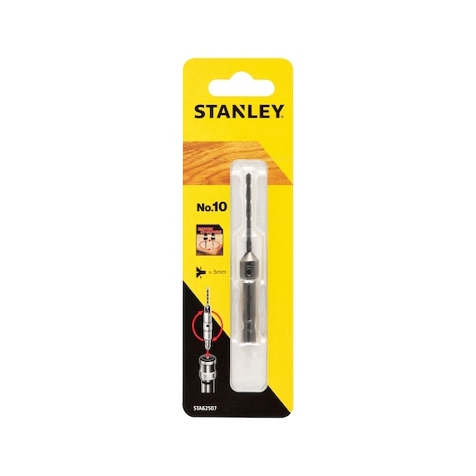 STANLEY STA62507 drill bit No.10 in yellow and black retail packaging, front angle.