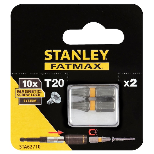 Stanley STA62710 FATMAX T20 screwdriver bits, set of 2, front packaging photo.