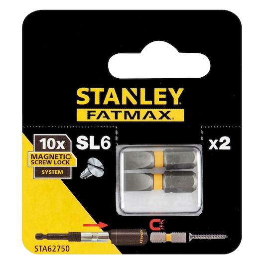 Stanley STA62750 SL6 FatMax magnetic screw lock system screwdriver bits pack front view