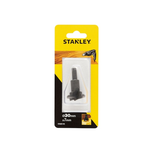 STANLEY STA66145 drill guide accessory in blister packaging, front angle on white background.