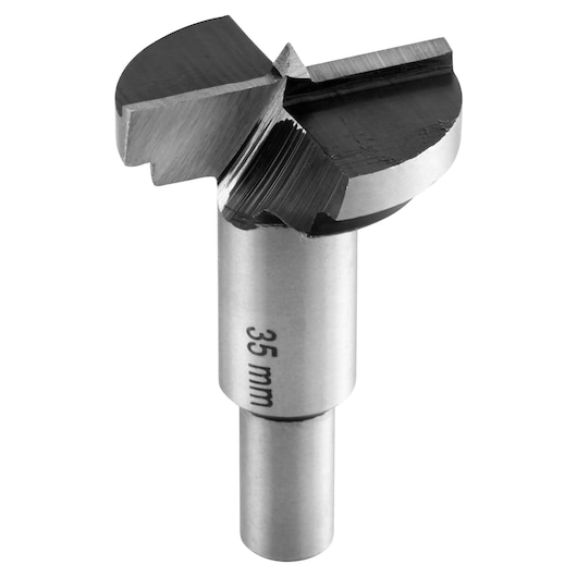 STANLEY STA66150 Forstner drill bit 35mm, steel, close-up on white background.