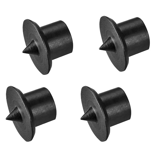 Photo of STANLEY STA66420 photography tool replacement spikes, set of four, black metal, angled on white background.