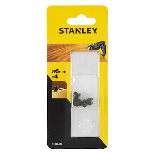 STANLEY STA66420 6mm dowel pins pack of 4, product packaging front angle.