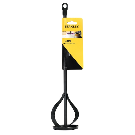 STANLEY STA66452 paint mixer attachment, black metal, front angle on white background.