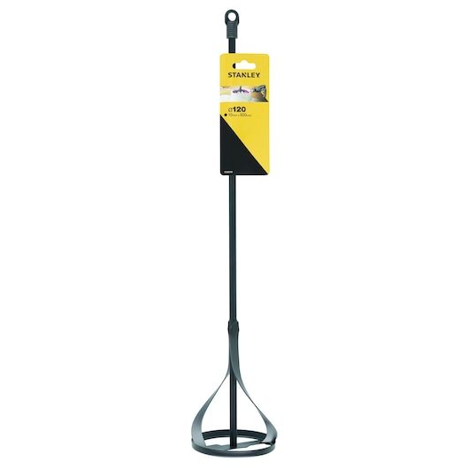 STANLEY STA66455 paint mixer tool, black metal, front angle on white background.