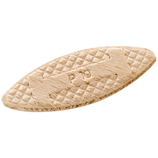 STANLEY STA66501 wooden biscuit joiner on white background, close-up angle, oval shape with textured surface.