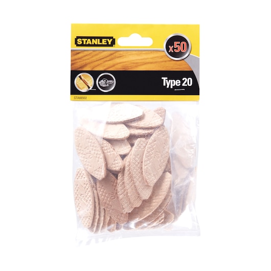 STANLEY STA66502 bag of 50 Type 20 wooden biscuits, product photo on white background
