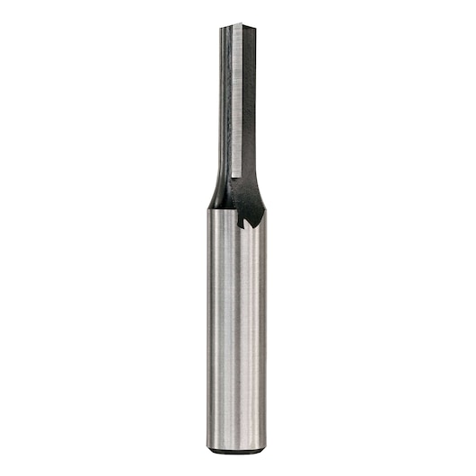 STANLEY STA80300 straight router bit with steel shank and cutting edge, front angle, white background.
