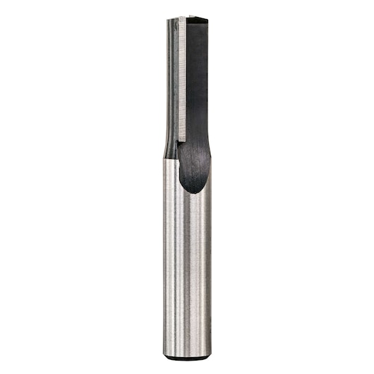 STANLEY STA80301 straight router bit, silver and black, front angle, shown on white background.