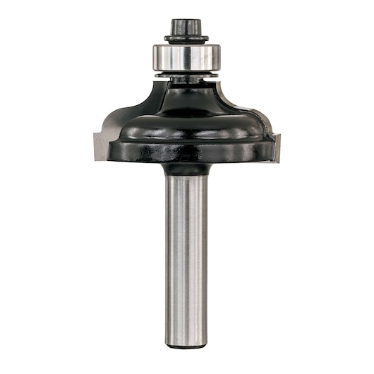STANLEY STA80317 roundover router bit with bearing, silver and black, product front angle on white background.