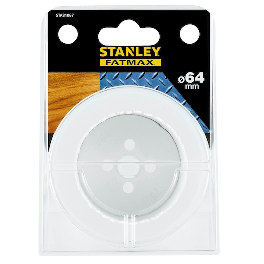 STANLEY STA81067 circular saw blade photography, 64 mm size, front angle, in retail packaging.