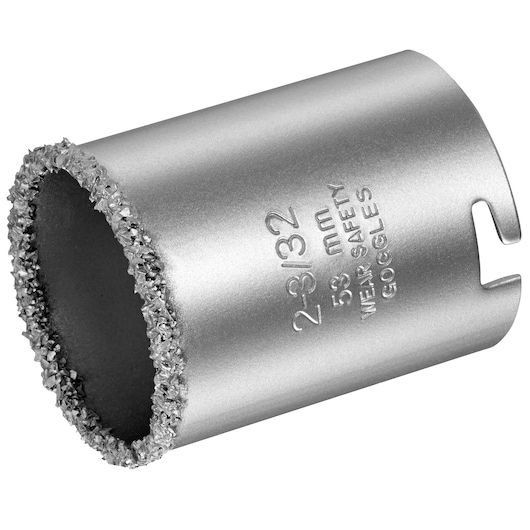 STANLEY STA81117 grit edge hole saw, 53 mm diameter, silver finish, side angle, for masonry or tile cutting.