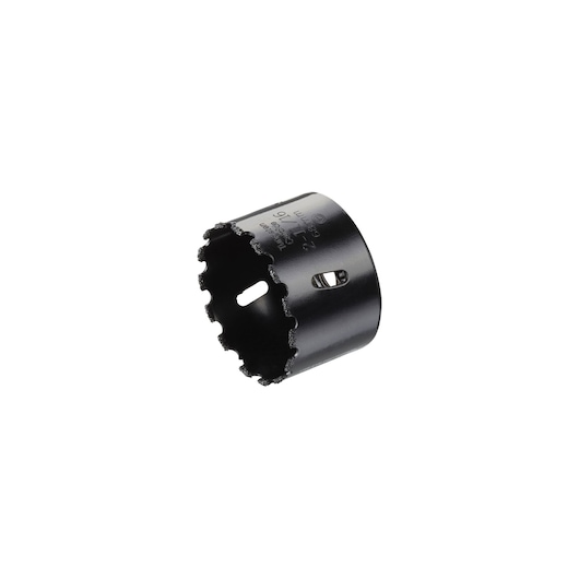 STANLEY STA81133 black hole saw, angled side view on white background, photography of accessory tool.
