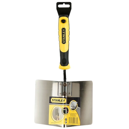 STANLEY STHT0-05777 joint knife with black and yellow ergonomic handle, stainless steel blade, front view.