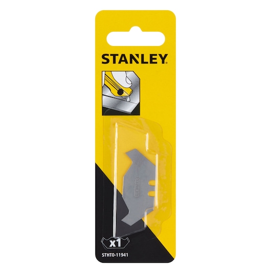 Stanley STHT0-11941 utility knife blade single pack, front angle, yellow and black packaging.