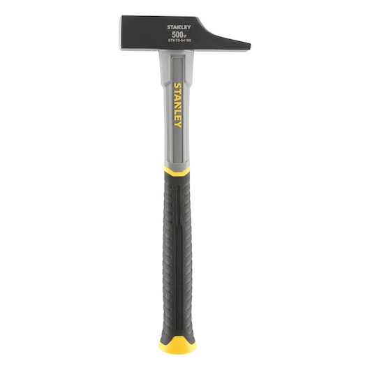 Stanley 500g hammer with black head, grey handle, yellow accents, STHT0-54160 model on a white background.