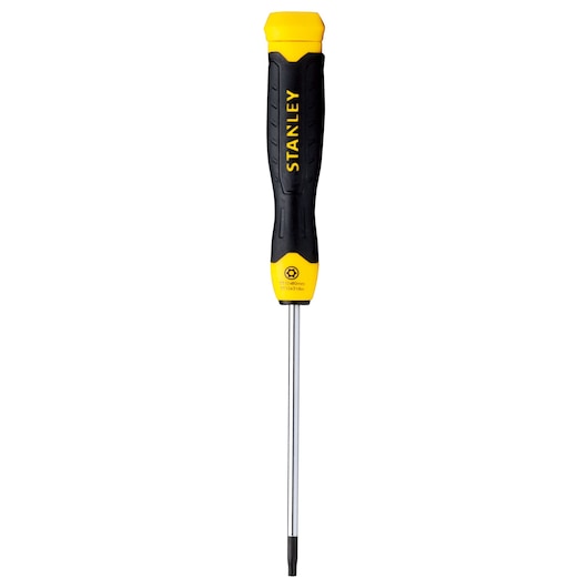 STANLEY STHT0-65148 black and yellow Torx screwdriver, front view on white background.