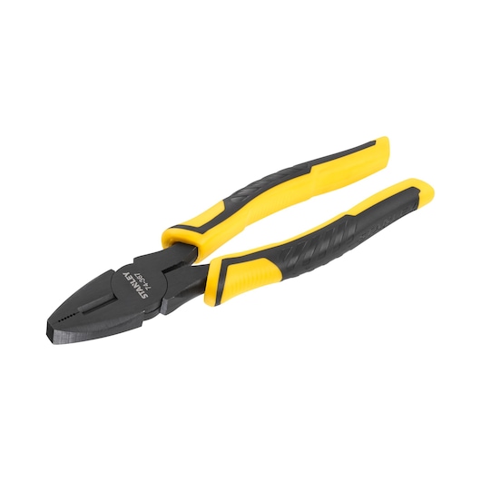 STANLEY STHT0-74367 insulated combination pliers with yellow and black handles, angled photo.