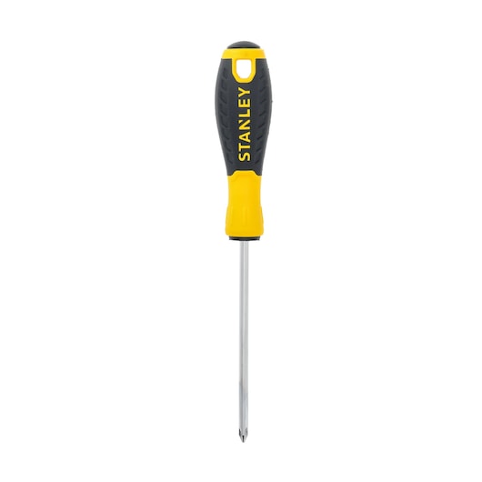 Photo of STANLEY STHT1-60308 Phillips screwdriver with yellow and black handle, front angle on white background.