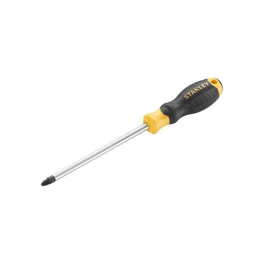 STANLEY STHT16164-0 Phillips screwdriver with black and yellow handle, side angle on white background.