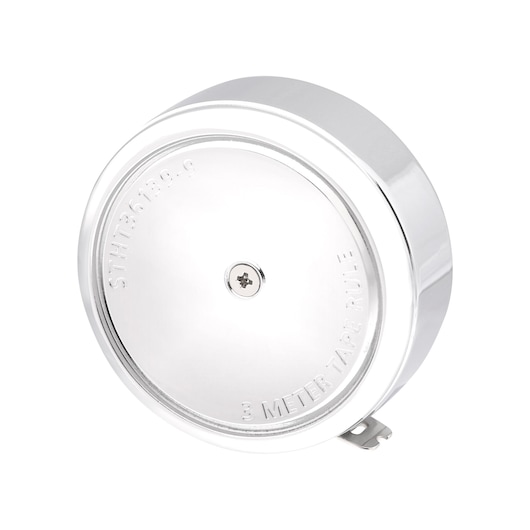 Stanley STHT36139-0 round metal 3 meter tape rule, product photography, angled view on white background.